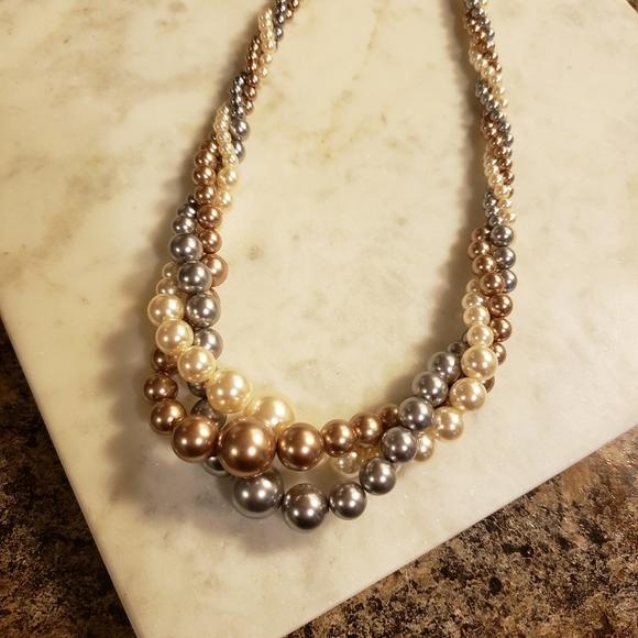 Vintage Multi Strand Fresh Water Faux Pearl Necklace Unique Mid Century Classic - Picture 6 of 16